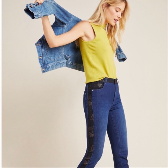 Anthropologie Pilcro High Rise Floral Contrast Skinny Jean - Picture 1 of 13